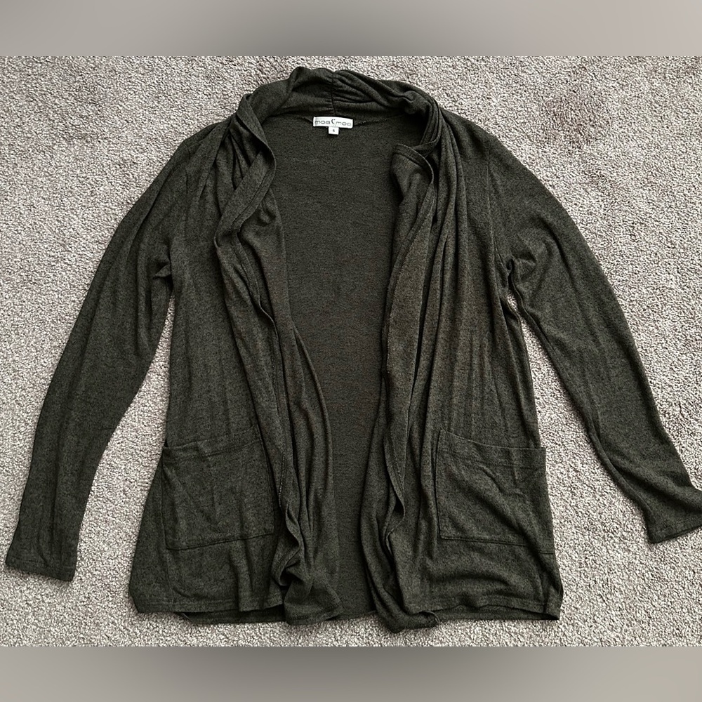 Moa Moa Dark Green Cardigan Sweater Open Front